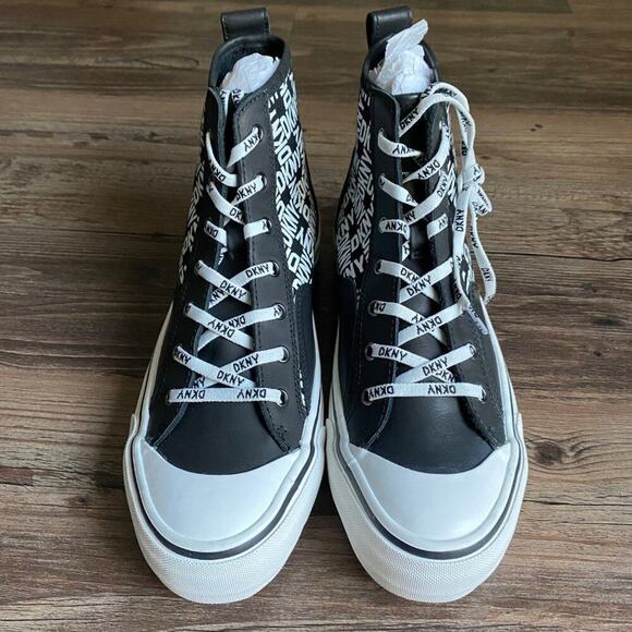 DKNY sz 7.5 black white lace up shell toe high top‎ canvas sneakers  NWT - Picture 6 of 10
